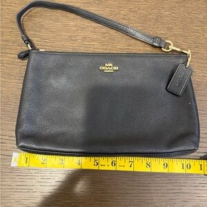 Coach Black Leather Wristlet with Gold Accents